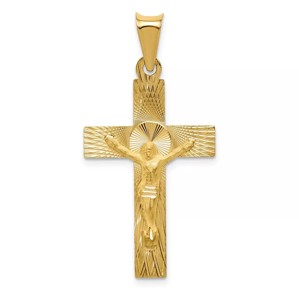 14k Yellow Gold Polished Satin and D /C Crucifix Pendant
