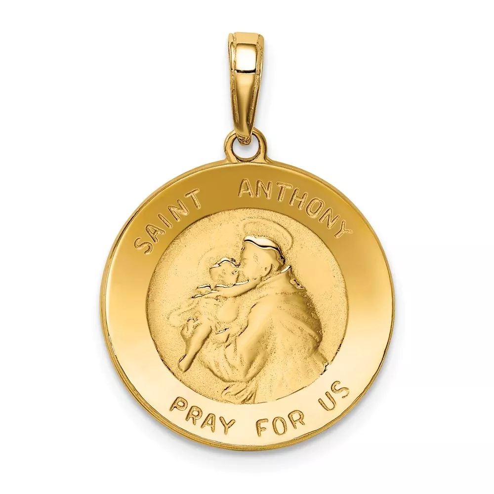 14k Yellow Gold Saint Anthony Small Round Medal Pendant