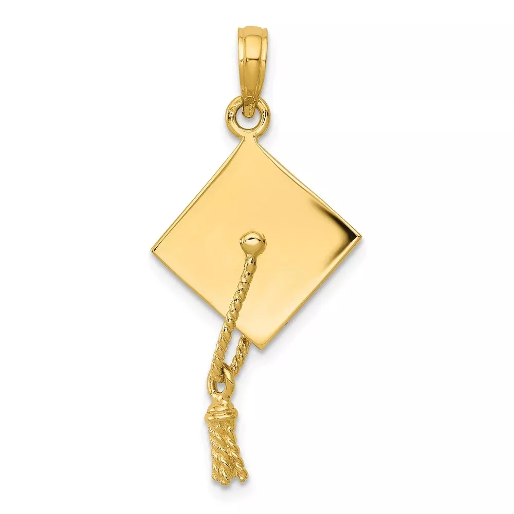14k Yellow Gold Solid Polished 3-D Graduation Cap Pendant