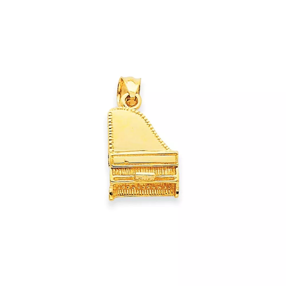 14k Yellow Gold Solid Polished 3-Dimensional Grand Piano Charm