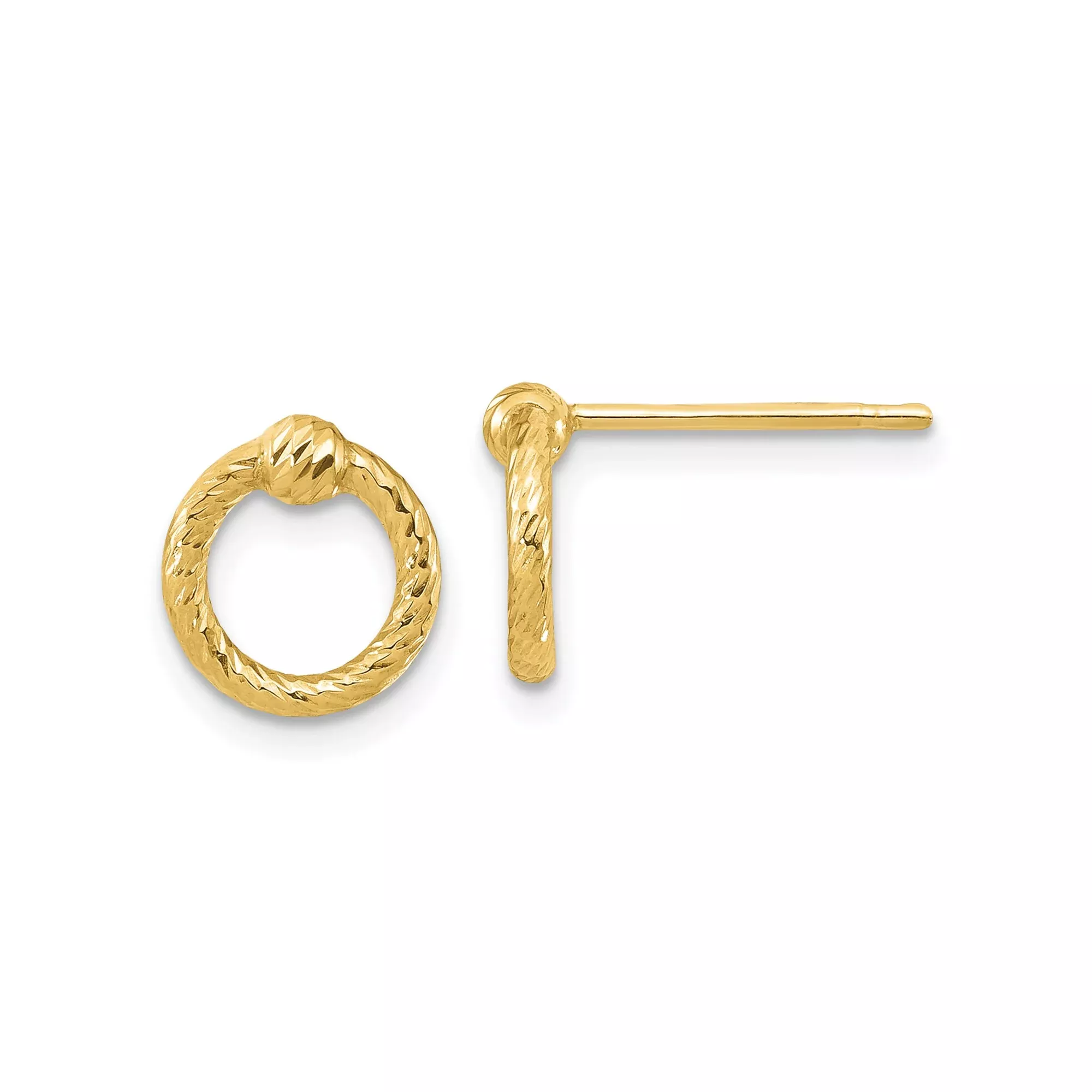 14k Yellow Gold Stud Earrings with Twisted Rope Open Circle Knot Design