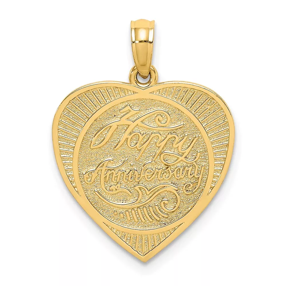 14k Yellow Gold Textured Back HAPPY ANNIVERSARY in Heart Charm