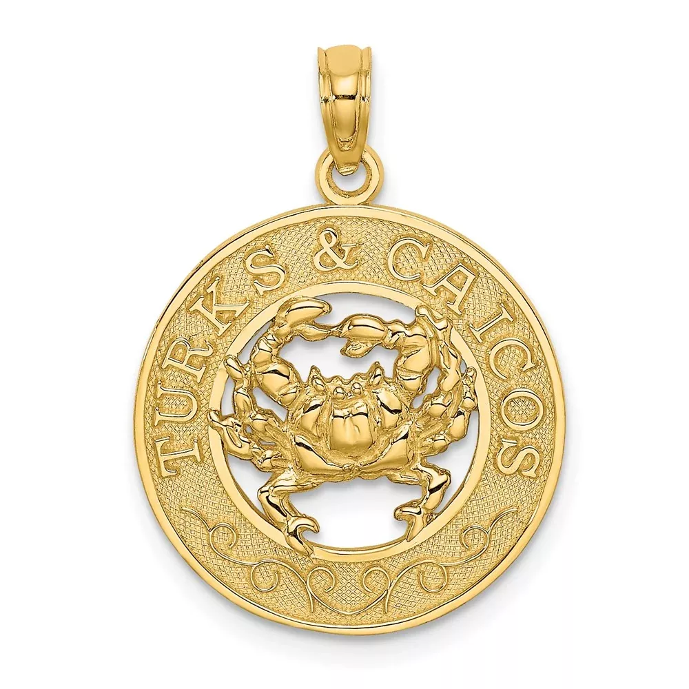 14k Yellow Gold TURKS AND CAICOS Circle w/ Crab Charm