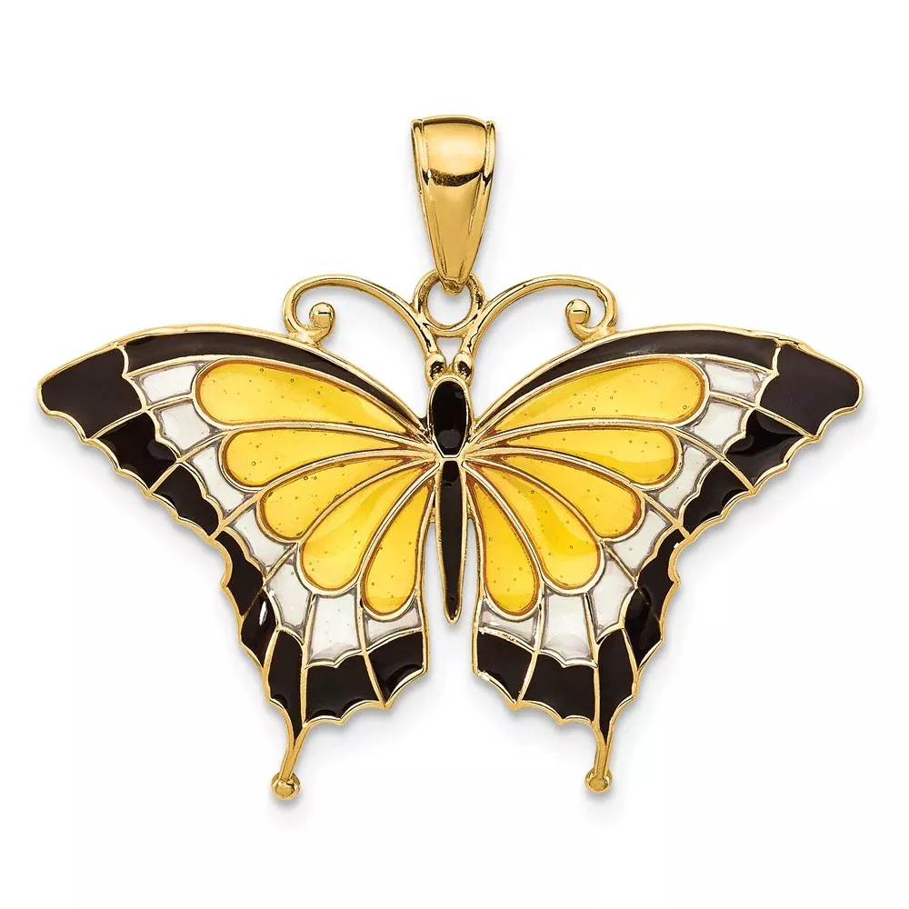 14k Yellow Gold Yellow Enameled Butterfly Pendant