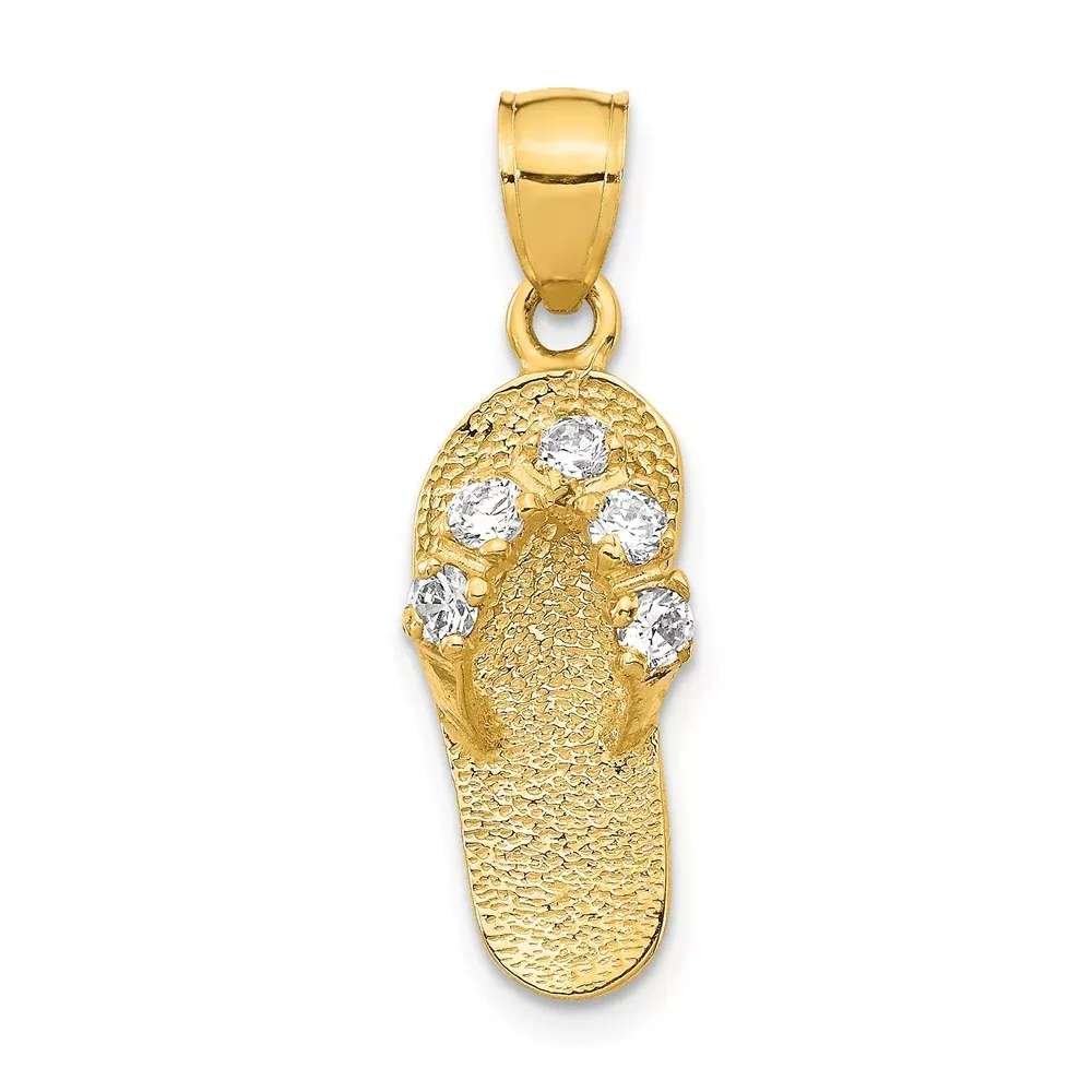 14k Yellow Gold3D April/CZ Birthstone Flip Flop Pendant