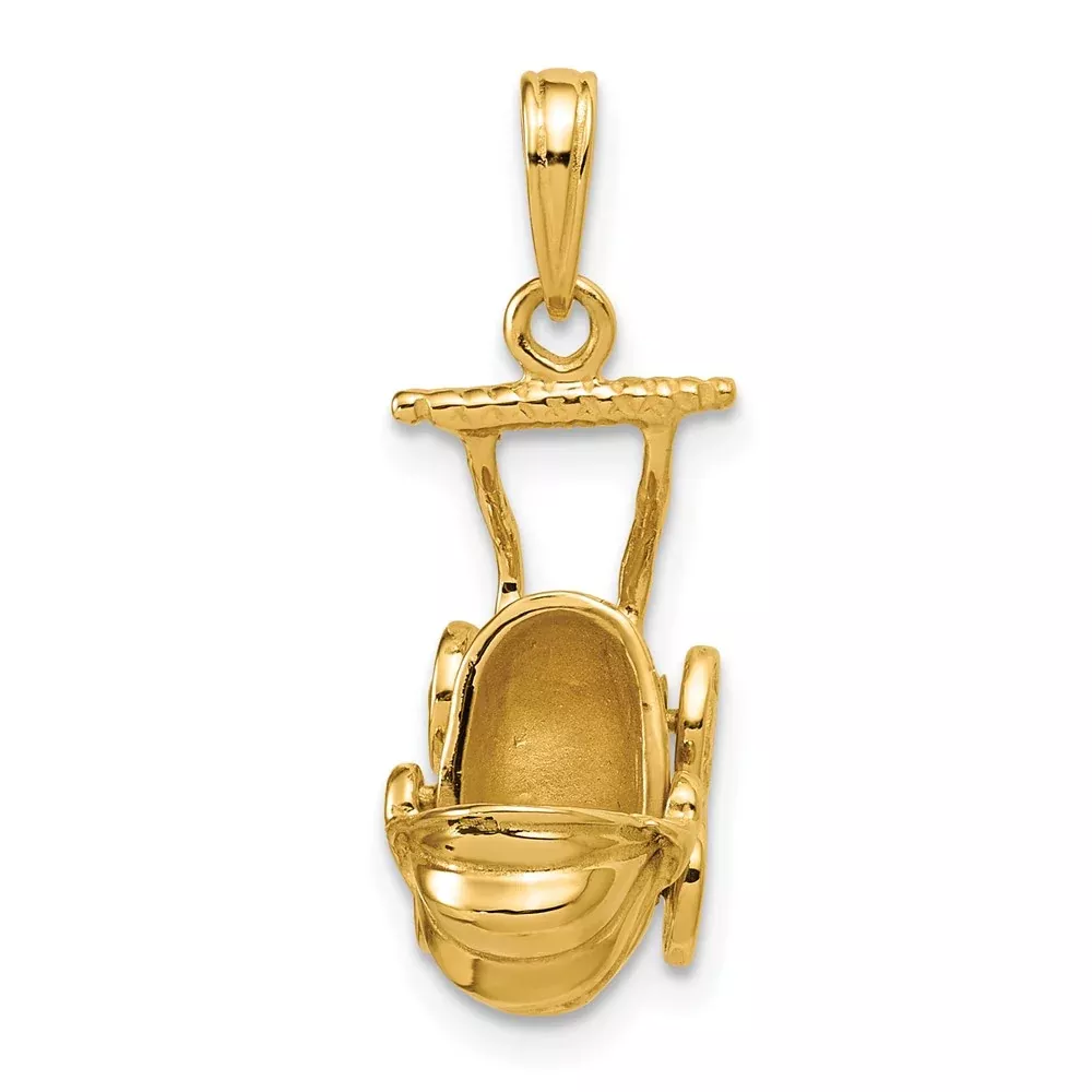 14k Yellow Gold3D Baby Carriage Charm