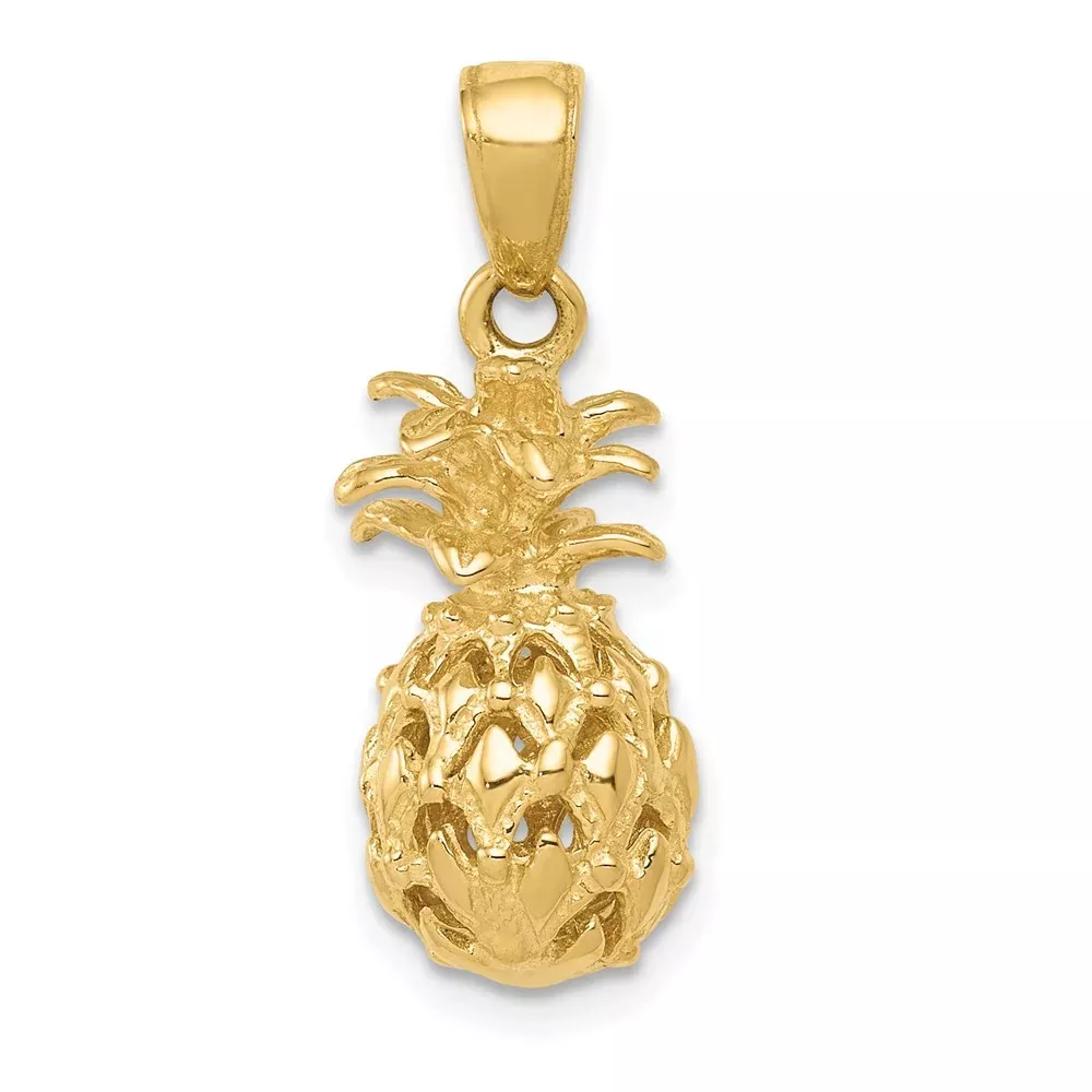 14k Yellow Gold3D Cut-out Pineapple Pendant