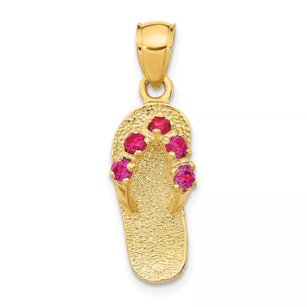 14k Yellow Gold3D July/CZ Birthstone Flip Flop Pendant