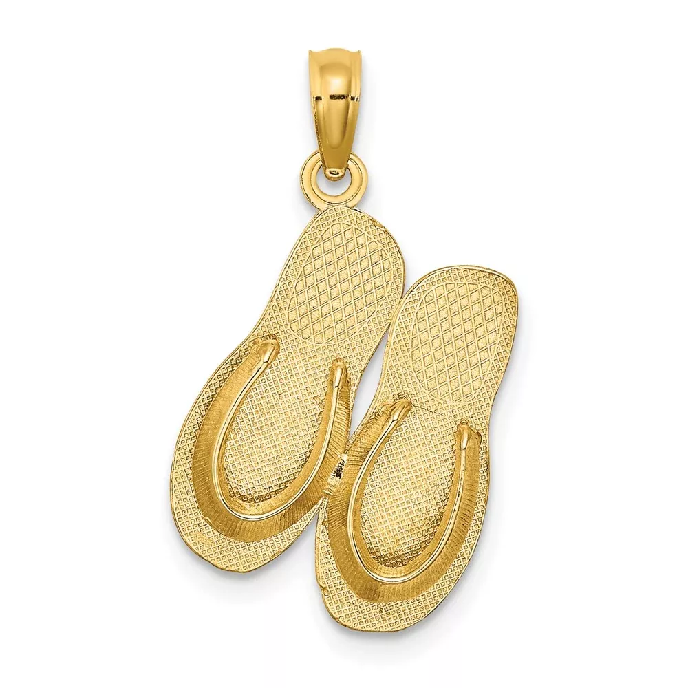 14k Yellow Gold3D Large KEY WEST Double Flip Flop Charm
