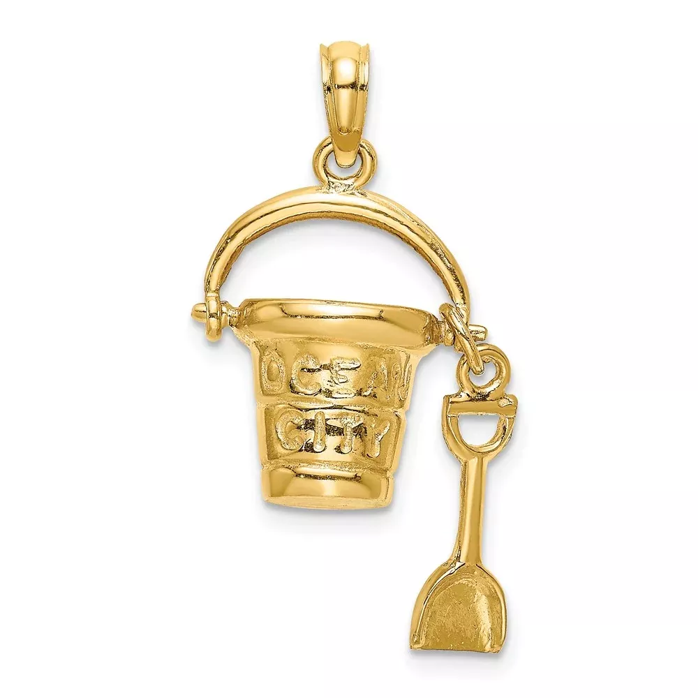 14k Yellow Gold3D OCEAN CITY Bucket w/Shovel Charm