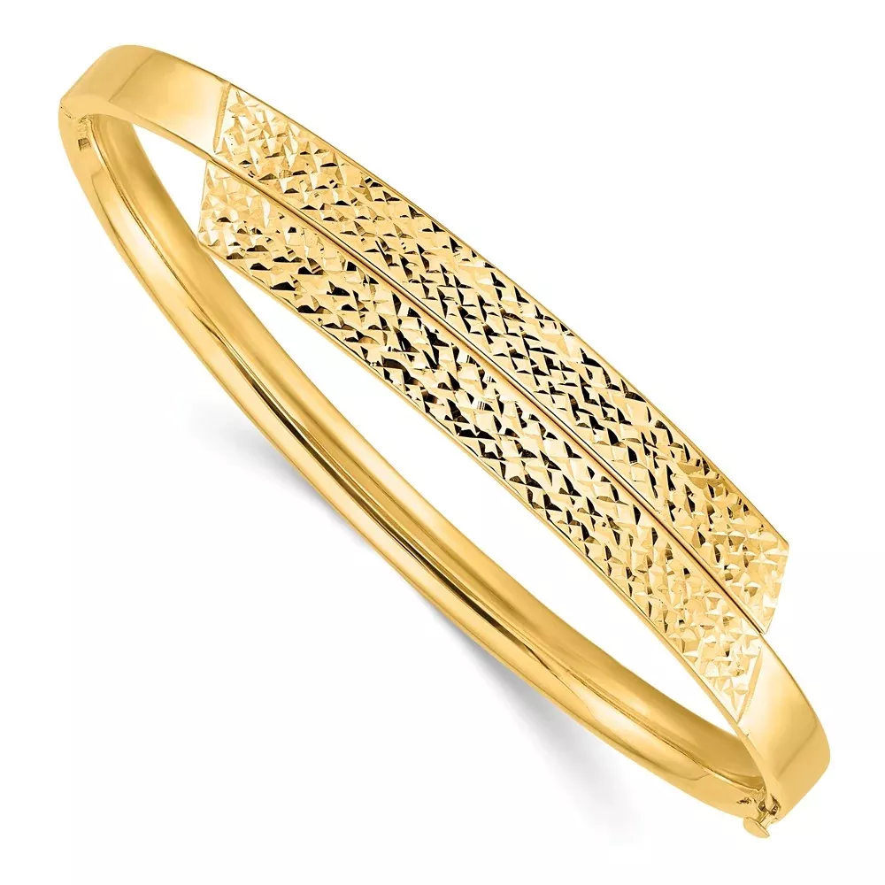 14k Yellow Goldy 3/16 Polished & Diamond-cut Overlap Hinged Bangle