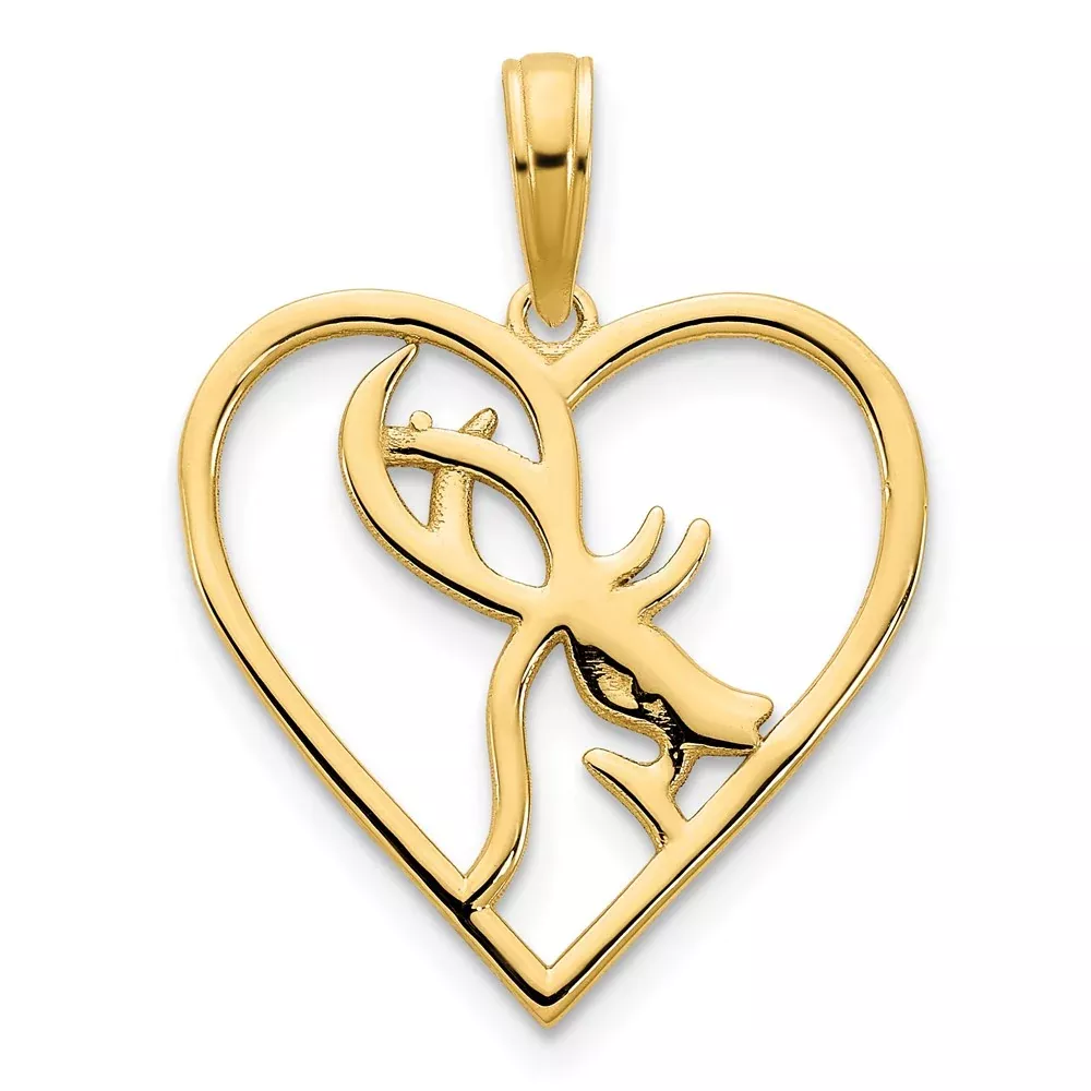 14k Yellow Goldy Deer in a Heart Pendant