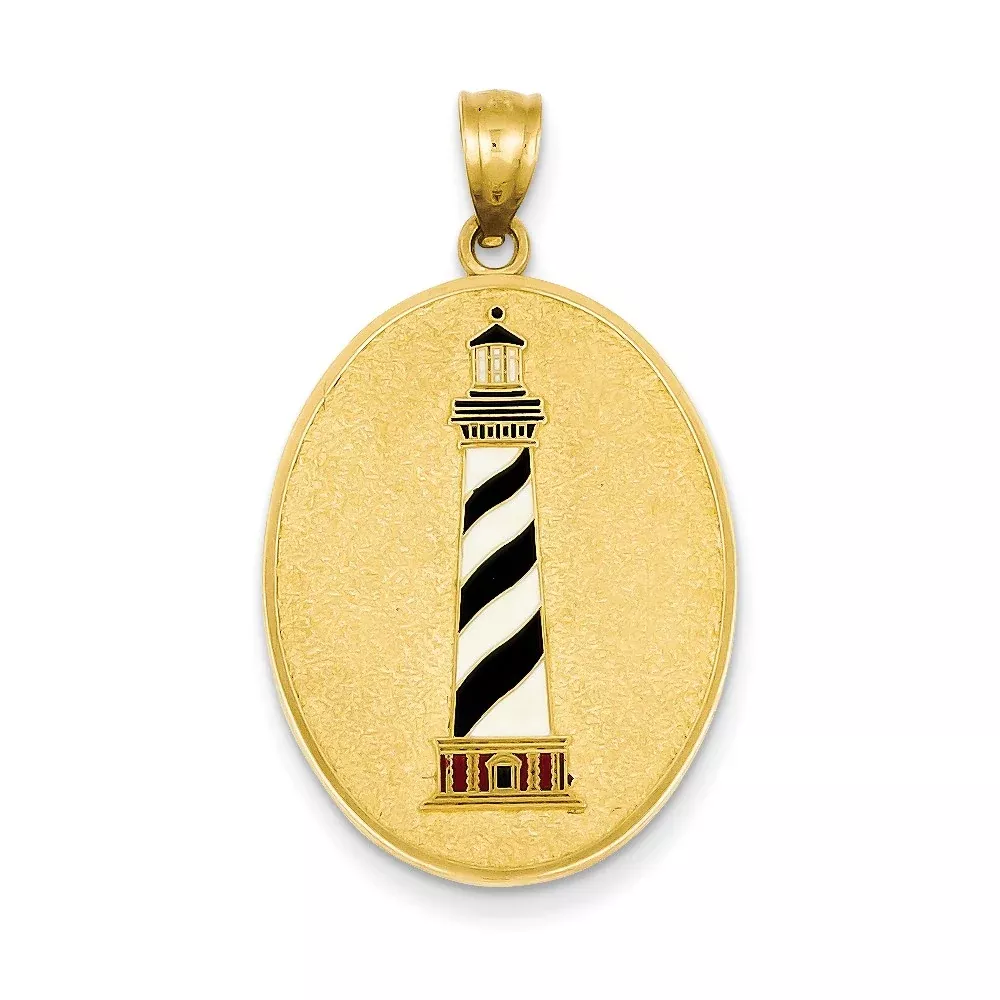 14k Yellow Goldy Enameled Lighthouse w /Verse John 8:12 on back of Pendant