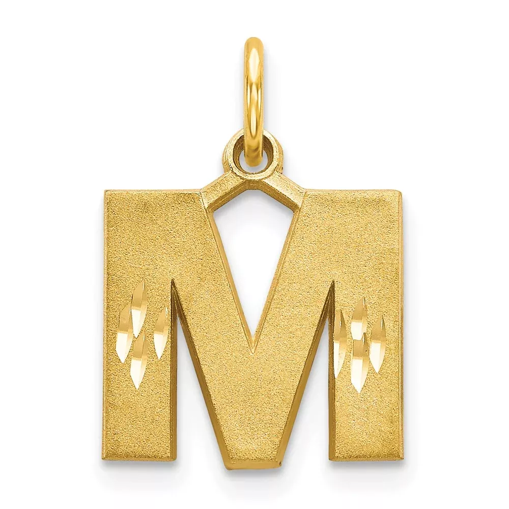 14k Yellow GoldY Satin Diamond-cut Letter M Initial Charm