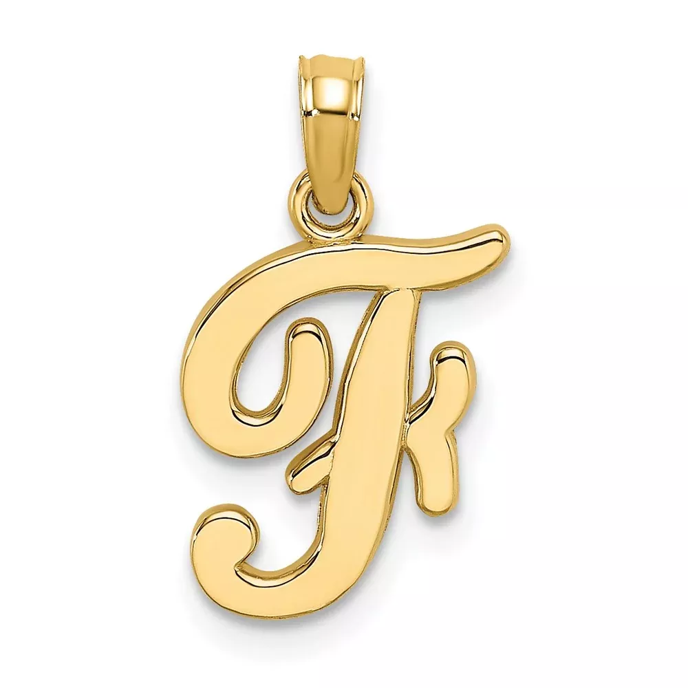 14k Yellow GoldY Script Letter F Initial Pendant