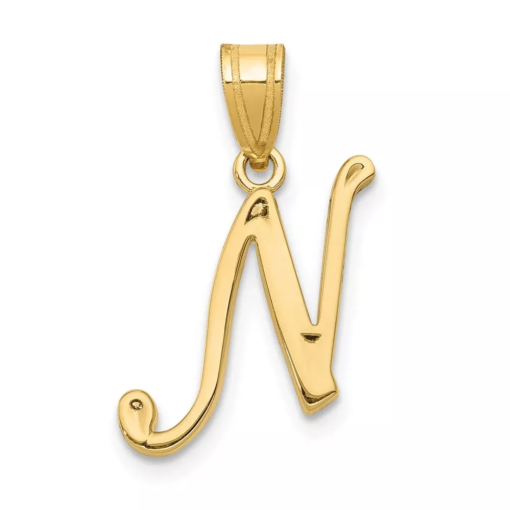 14k Yellow GoldY Script Letter N Initial Pendant