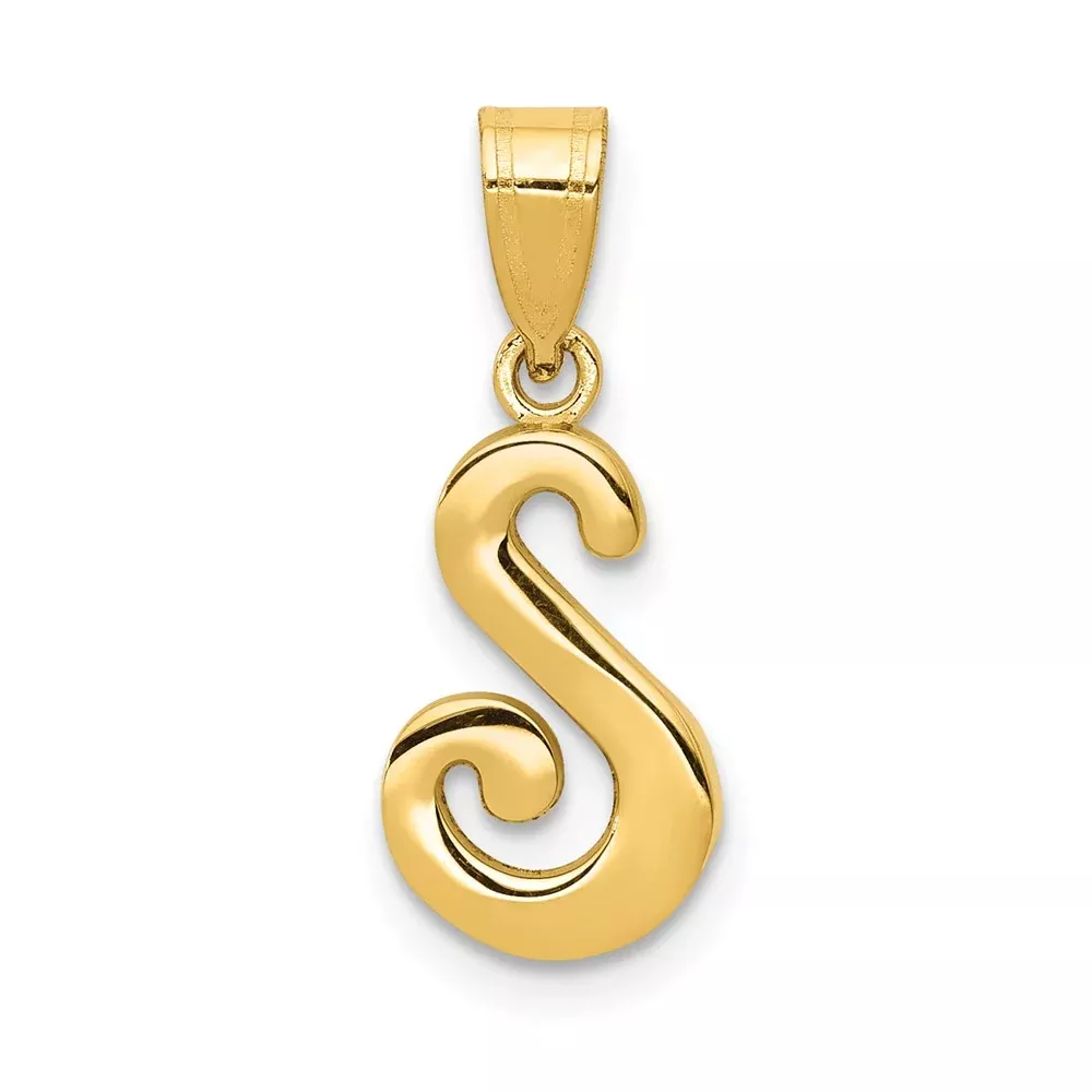 14k Yellow GoldY Script Letter S Initial Pendant
