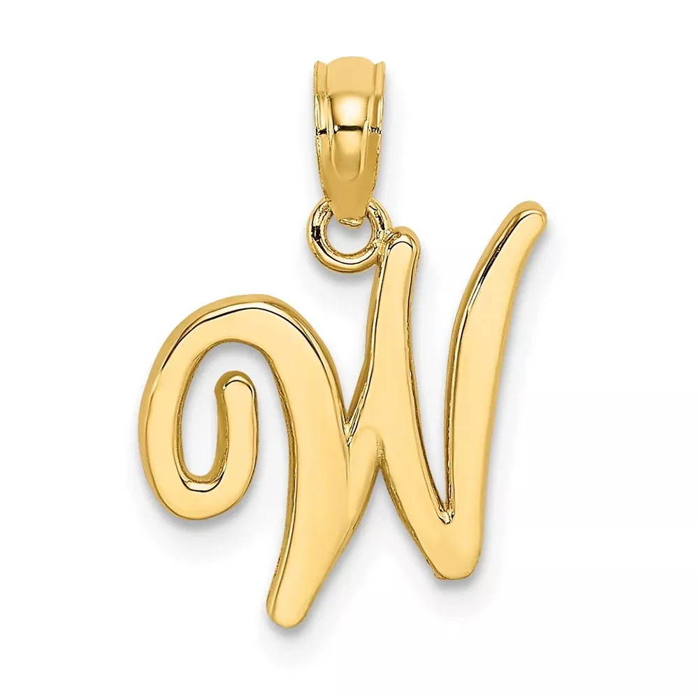 14k Yellow GoldY Script Letter W Initial Pendant