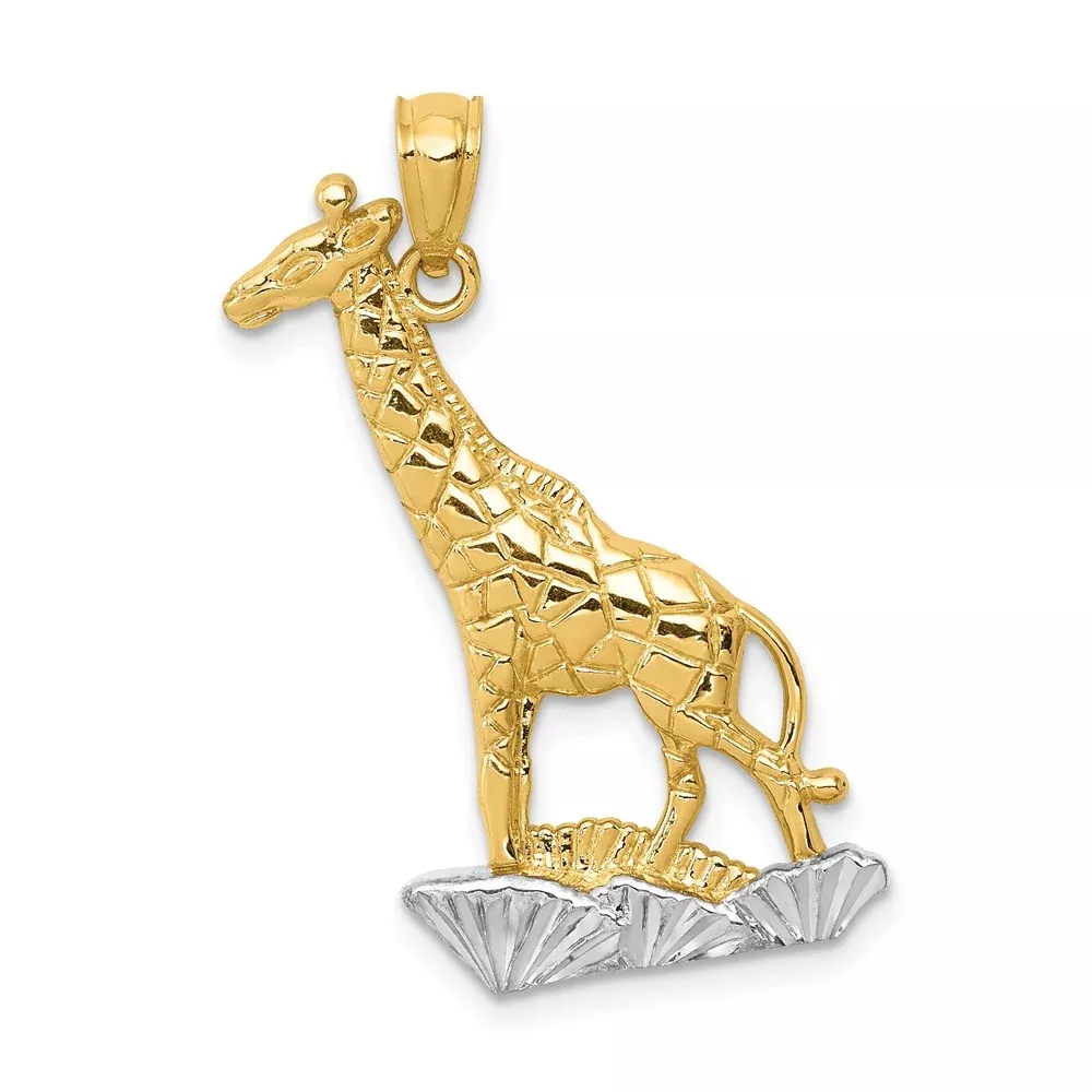 14k Yellow & Rhodium Gold w/Rhodium Diamond-cut Polished Giraffe Pendant