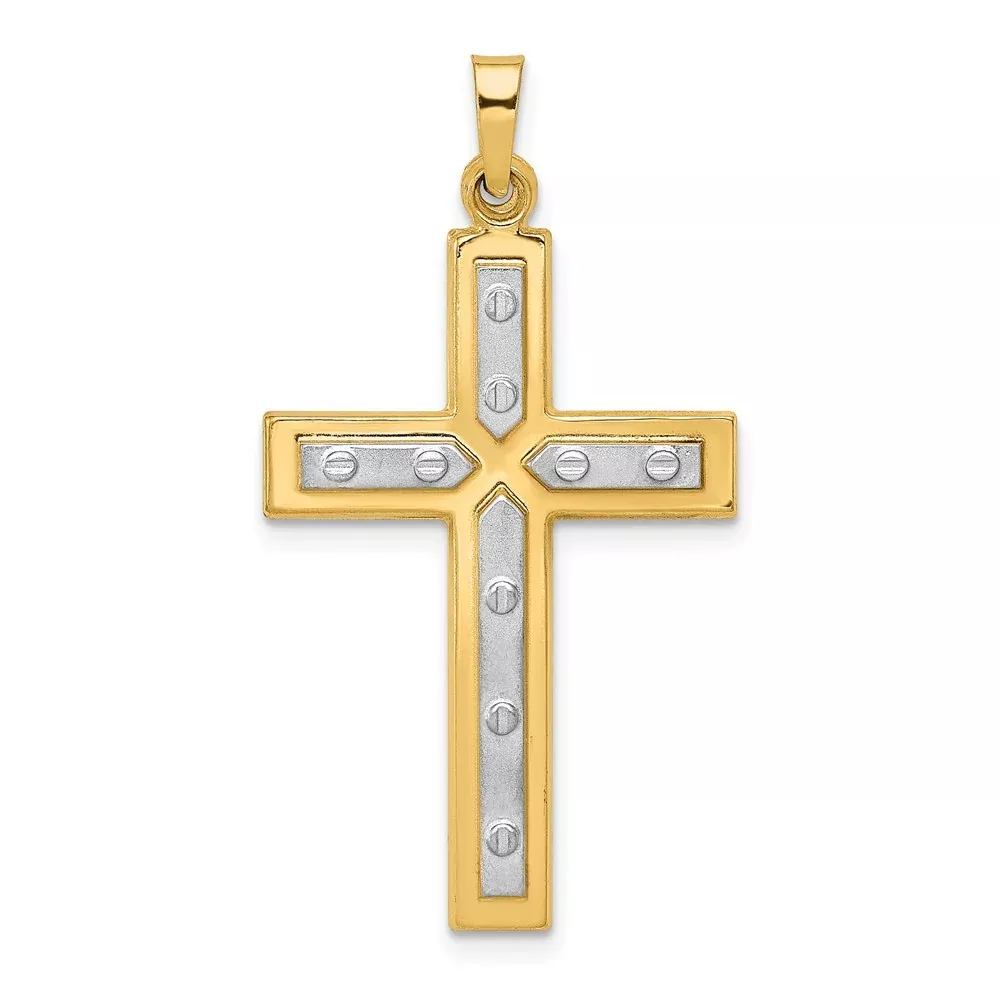 14k Yellow u0026 Rhodium Gold W /Rhodium Polished and Satin Cross Pendant