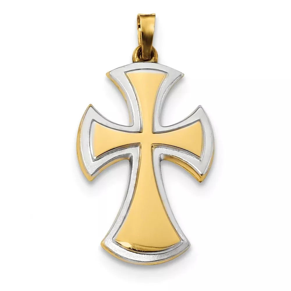 14k Yellow u0026 Rhodium Gold w /Rhodium Polished u0026 Satin Cross Pendant