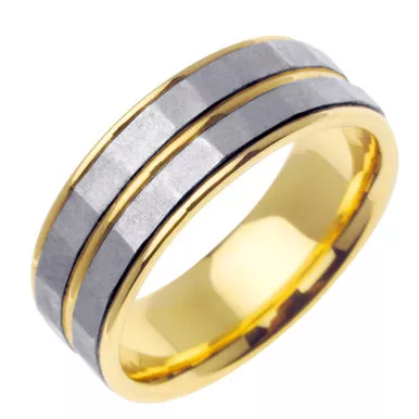 14K7.5mm Wide Yellow Gold With White Gold Handmade Wedding Band