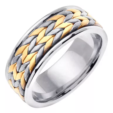 14K8mm Wide Two Tone Gold Handmade Wheat pattern Wedding Band
