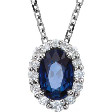 14kt White GoldBlue Sapphire (5x7) & 1/6 CTW Diamond Pendant