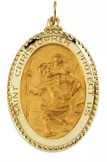 14kt Yellow Gold Oval St. Christopher Medal 39x26mm