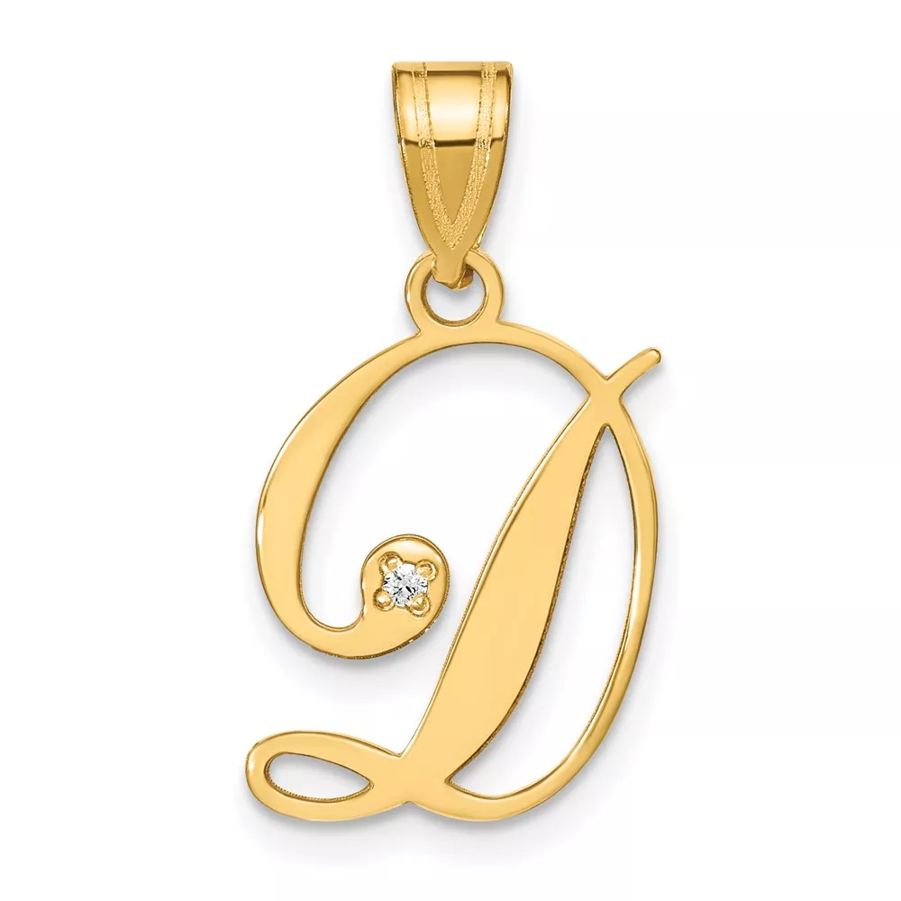 14KY Script Letter D Initial Pendant with Diamond