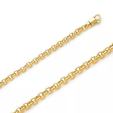 14KYellow Gold 4mm Handmade Rolo Chain Necklace 34 Inches
