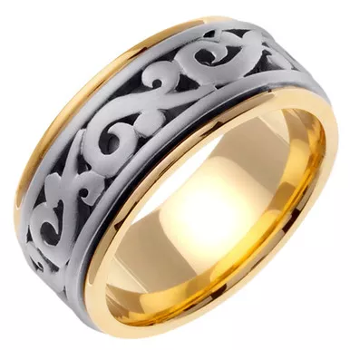 18k Two Tone Gold 9.5mm Celtic Wedding Band