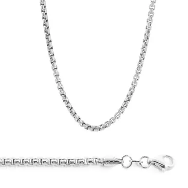 18K White Gold 2.5mm Round Box Chain Necklace 24 Inches