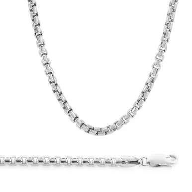 18K White Gold 3.5mm Round Box Chain Necklace 30 Inches