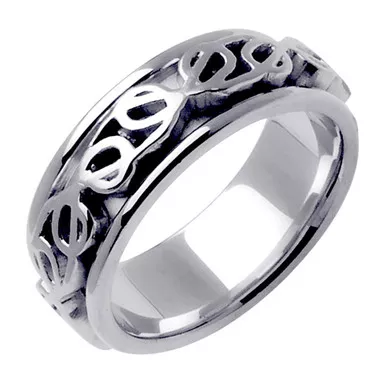 18k White Gold 8mm Celtic Pattern Wedding Band