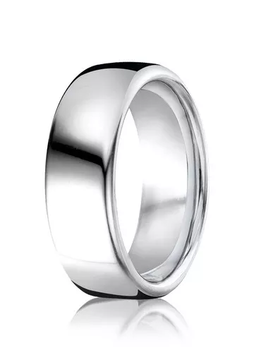 18k White Gold Benchmark Euro Domed Comfort Fit Band 7.5mm.
