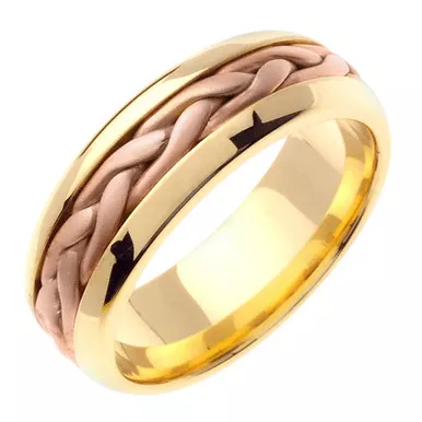18k Yellow Gold with Rose Gold. 7mmWide Handmade Wedding Band