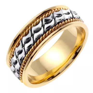 18k Yellow Gold with White Gold 8mm Wide S Pattern Wedding Band