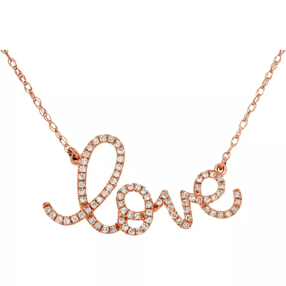 Charming 14K Rose Gold Diamond Love Necklace
