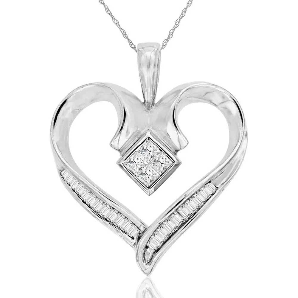 Dazzling 14K White Gold Princess-Cut Diamond Pendant - 0.65 Carat