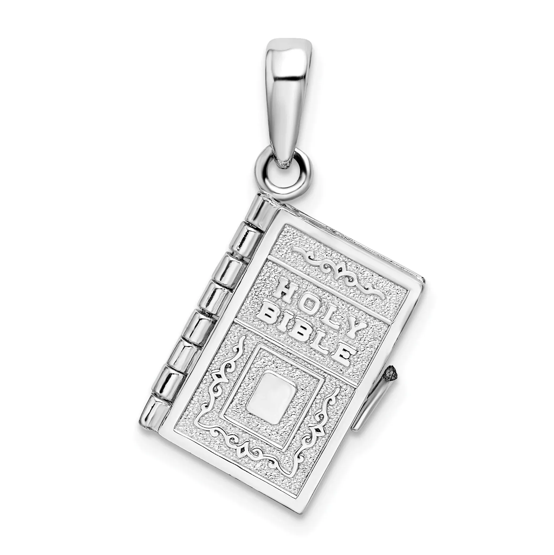 De-Ani Sterling Silver Rhodium-Plated Moveable 3D Lord’s Prayer Bible Pendant