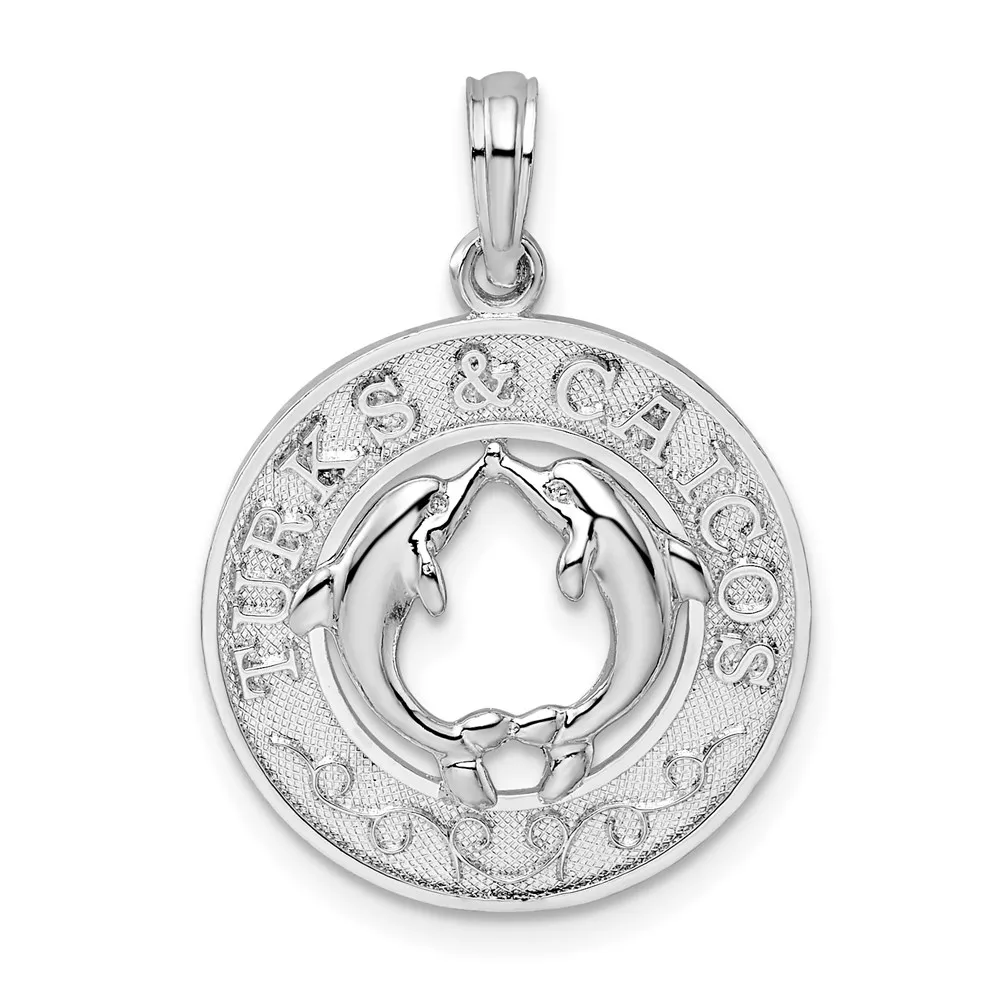 De-Ani Sterling Silver Rhodium-Plated Textured Turks and Caicos Dolphins Pendant