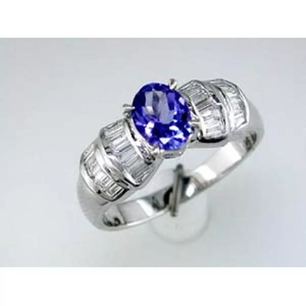 Elegant 14K White Gold Tanzanite and Diamond Oval Ring