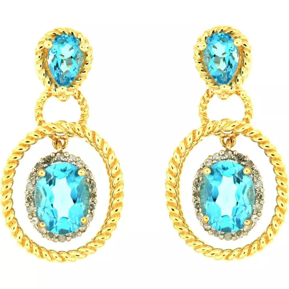 Enchanted Forest 14K Yellow Gold Blue Topaz & Diamond Earrings - Serene Magic