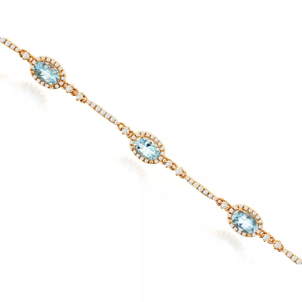 Enchanted Rose: Royal 14K Rose Gold Aquamarine & Diamond Bracelet