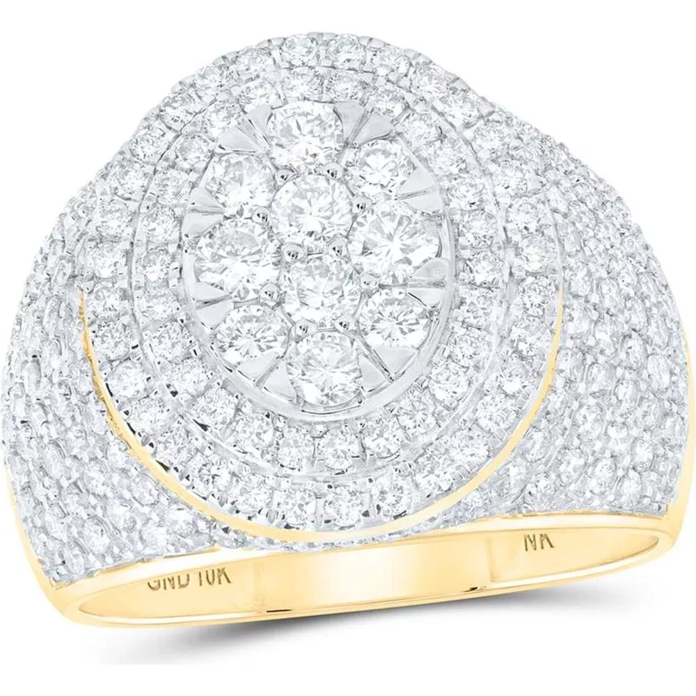GND 10K Yellow Gold Round Diamond Cluster Statement Ring - 2.56 Carat Total Diamond Weight