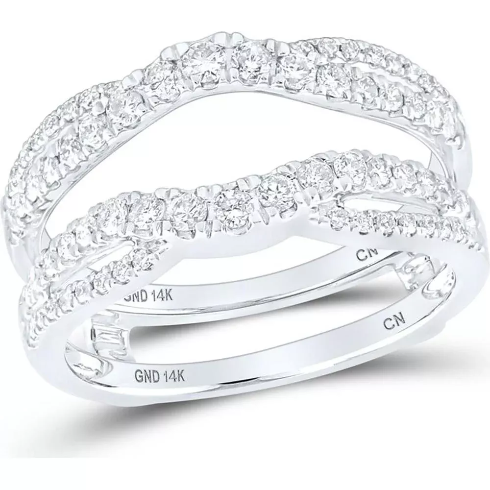 GND 14K White Gold Round Diamond Wrap Ring Guard Enhancer - 0.63 Carat Total Diamond Weight