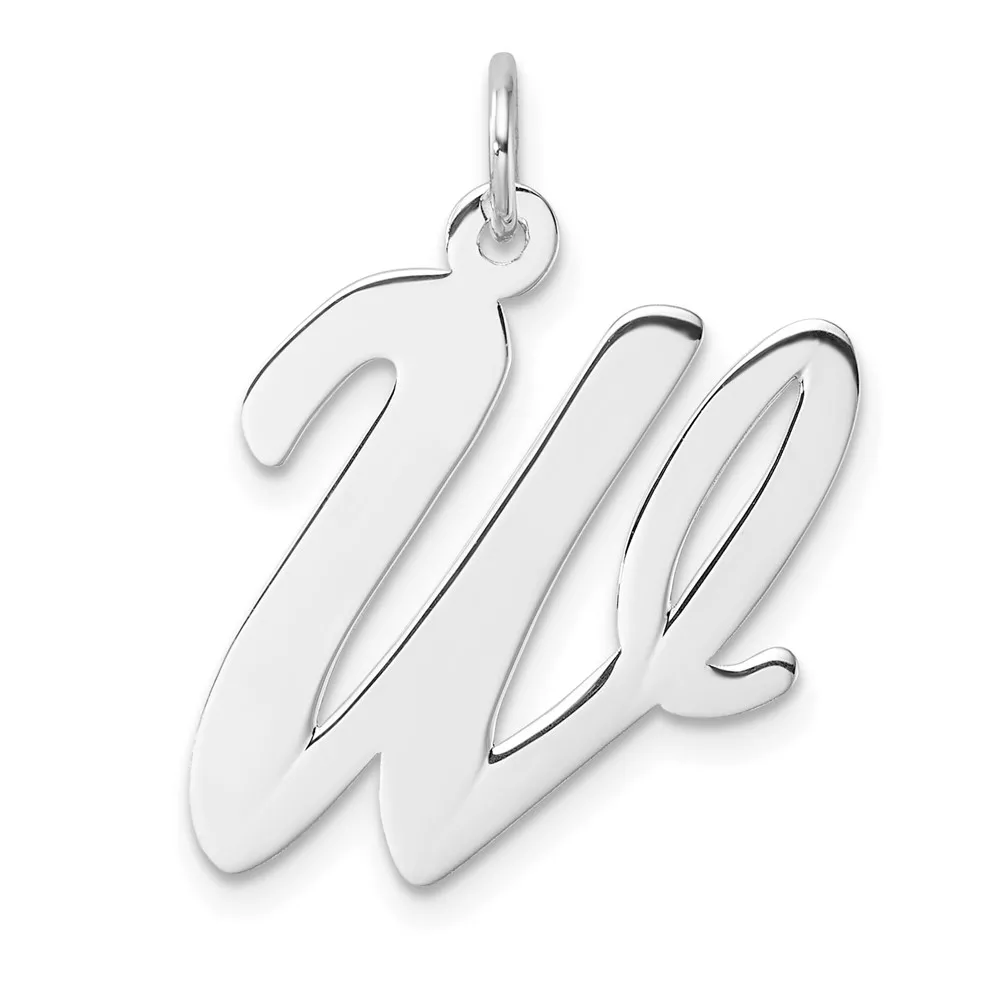 Large Sterling Silver Rhodium-plated Script Letter W Initial Charm