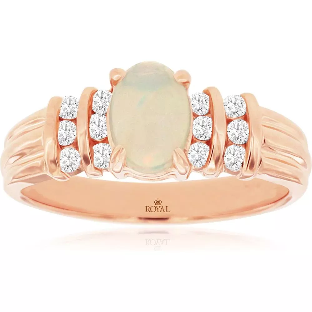 Luxe 14K Rose Gold Opal & Diamond Ring - Exquisite Elegance