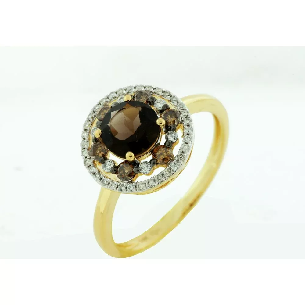 Luxe 14K Yellow Gold Diamond, Mocha Diamond & Smoky Quartz Cluster Ring